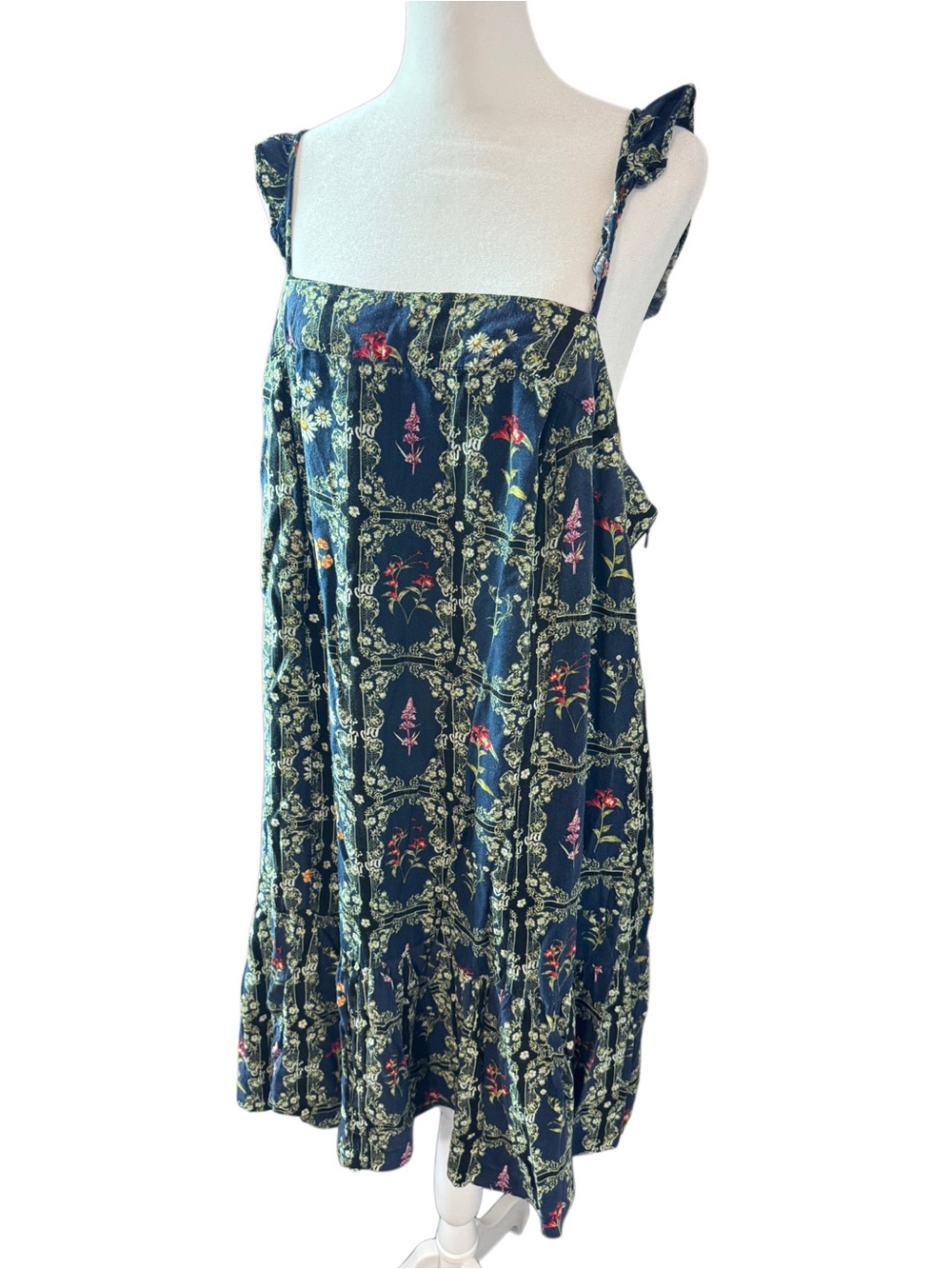 Agua Bendita x Target Floral Tile Ruffle Dress 1X Navy